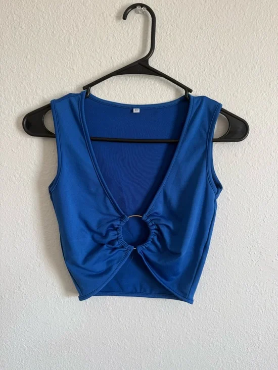 Amazon Cobalt Blue Ring-Front Sleeveless Crop Top - Picture 2 of 4